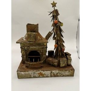 Vintage Copper Art Music Box MCM Christmas Decoration Tree Fireplace Jingle